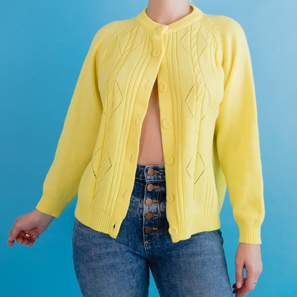 Vintage Sunshine Yellow Button Up Cardigan L - Picture 2 of 10